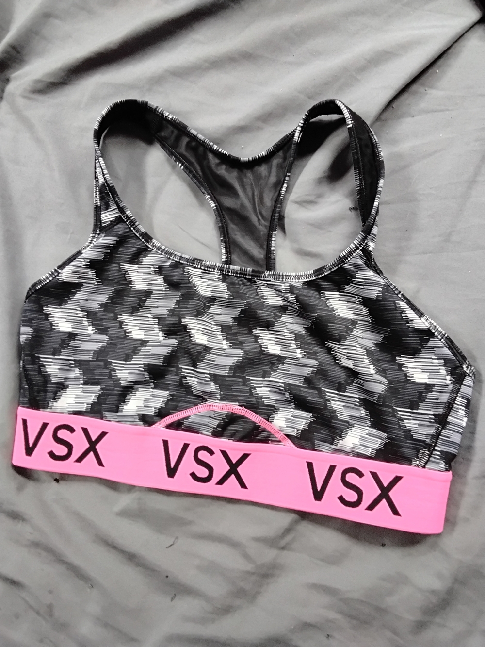 VSX Black & Pink Patterned Racerback Sports Bra